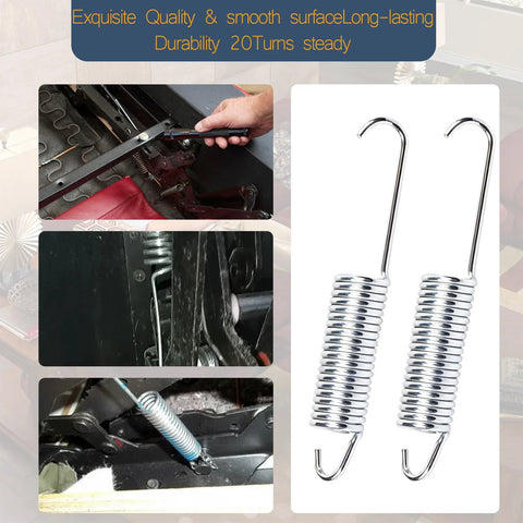 Two Basysion 4-1/2-inch stainless steel recliner tension springs with long-neck hooks for sofa beds and RV furniture