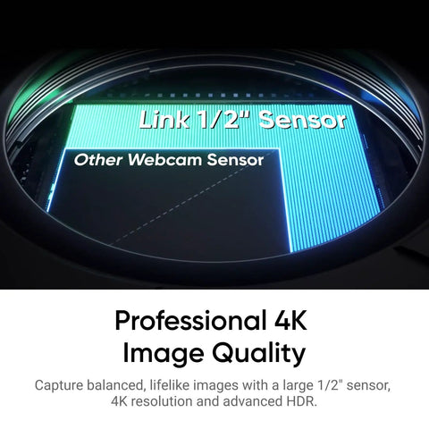 Close-up of Link 1/2" sensor comparison with other webcam sensor showcasing the advanced 4K technology.