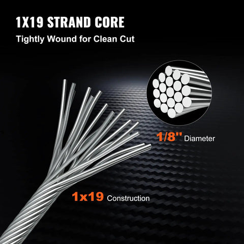 Stainless Steel Cable Rope One Eighth Inch For Railing Systems And DIY Projects, 1000 Ft Roll, T316 Stainless, 1x19 Core