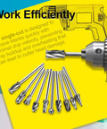 Straight Shooter 10 Piece Solid Tungsten Carbide Rotary Burrs Featuring 1/8 Inch Shank and Single Cut Flutes for Quick Aluminum Shaping Die Grinder Work on display with rotary tool.