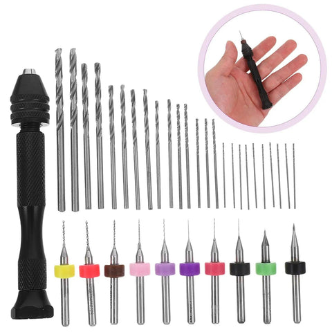 Pin Vise Hand Drill Set With Miniature Engraving Bits And PCB Drill Bits For Jewelry Making Resin And Polymer Clay Craft Manual Precision Tool Kit 36 Pieces DIY Hobbyist Favorite