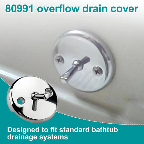 Trip lever bathtub overflow faceplate in chrome finish for standard drainage systems, showcasing easy installation features.