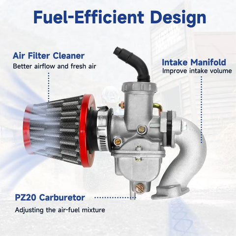 PZ20 Carburetor Kit For 125cc 110cc Chinese ATVs And Go Karts Ridin Ready with air filter and intake manifold diagram