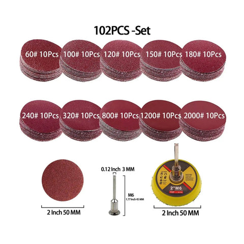 Top Notch 2 Inch Red Sanding Discs Pad Kit With Up To 102 Pieces offering various grits from 60 to 2000 for smooth finishing.