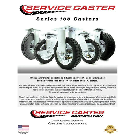 Heavy Duty Replacement Caster For Uline H-3328BL-SWB 8 Inch Pneumatic Wheel Swivel Top Plate showing three casters with rubber wheels.