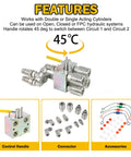 Manual Hydraulic Multiplier With SCV Splitter Diverter Valve Couplers And AG Fittings For 20 GPM Flow At 3000 PSI Max with features