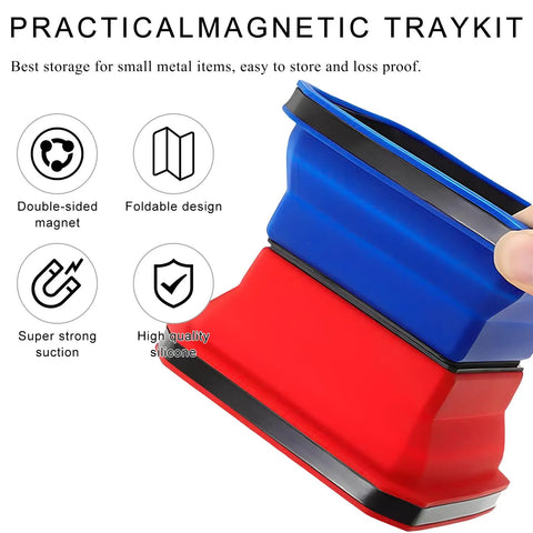 Must Have Collapsible Magnetic Parts Tray With Double Sided Magnetic Base Four Point Five Inch Silicone Bowls Organizer Red