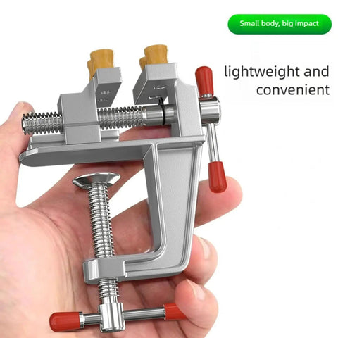 Hand holding Heavy Duty 360 Degree Swivel Cast Iron Bench Clamp For Home Workshop And Metal Fabrication, Portable Workbench Clamp