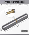 20 Pcs Weldable Barrel Hinges Beefy Heavy Duty Carbon Steel For Trailer Ramps Swing Doors And Metal Gates Detachable Rotating Pin Three And One Eighth Inch Long By One Half Inch Body Pin Size Point Two Eight By Three Quarters Inch with dimensions shown