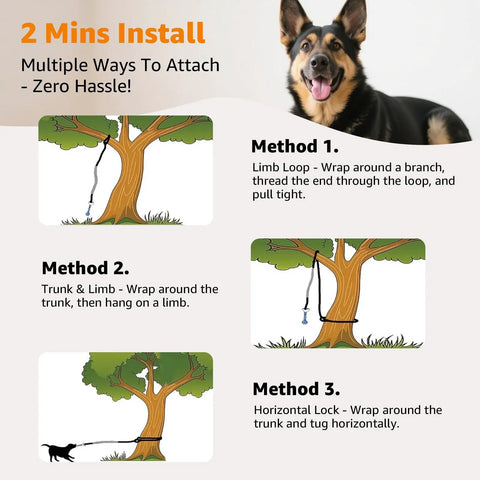 Installation methods for Outdoor Bungee Tug Toy For Dogs Tree Hanging Rope Tug Interactive Chew Rope Adjustable Height Backyard Play