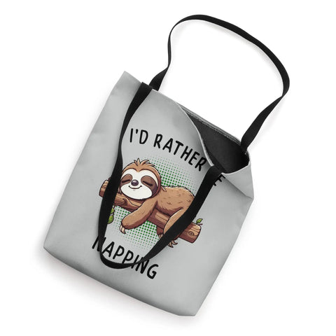 Sloth Themed I'd Rather Be Napping Canvas Tote Bag For Lazy Days And Nap Lovers, Funny Gift For Sloth Fans, gray with sloth print