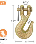 Tough As Nails 1/4 Inch Clevis Grab Hook For Rigging And Tow Pin Clevis Trailer Hook For Trucks And Flatbeds 3600 Lbs Working Load Limit 14,400 Lbs Breaking Strength Pack Of 6 showing dimensions and size information