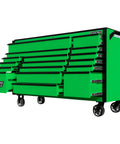 Tough As Nails 72 Inch Wide 17 Drawer Rolling Tool Chest With Heavy Steel Frame And Smooth Glide Drawers Built Mean For Serious Shop Mechanics On The Go, green finish, mobile with wheels.