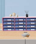 12 Slot Mail Sorter Organizer For Office And Home Desk PVC File Holder With Top Platform for documents in pink