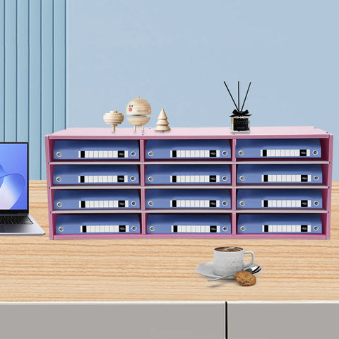 12 Slot Mail Sorter Organizer For Office And Home Desk PVC File Holder With Top Platform for documents in pink