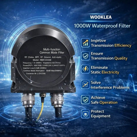 Heavy Duty 1000W 3 In 1 Shortwave Common Mode Filter For Outdoor Ham Radio Waterproof 1.8 To 54 MHz RF Choke 50dB Attenuation