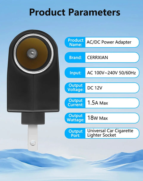 Smooth Plug And Play Ac To Dc Power Adapter, compact design for converting home outlets to cigarette lighter socket.
