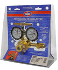 Uniweld nitrogen regulator, RHP400, brass body with dual gauges, CGA580 inlet, 1/4-inch male flare outlet
