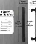 Diagram and measurements of Matte Black Cabinet Pulls 10 Pack 5 Inch 128mm Hole Centers Aluminum Kitchen Cabinet Handles.