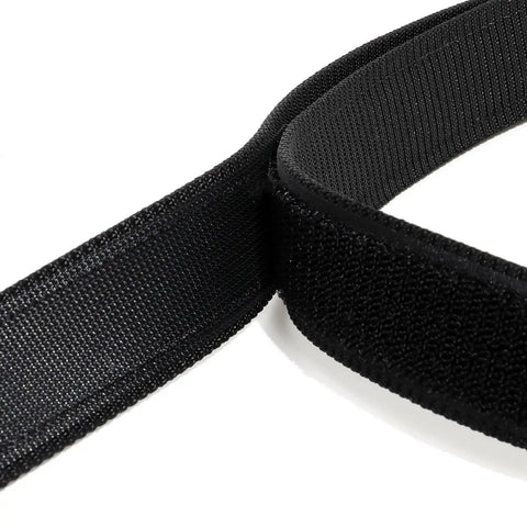 Close-up of No Metal Buckle Nylon Belt One And Three Eighths Inch Wide No Scratch Hook And Loop Closure TSA Approved Black