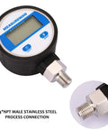 Digital Industrial Vacuum Gauge With Two And One Half Inch Dial One Quarter Inch NPT Lower Mount Stainless Steel Case And Connection 15 PSI One Percent Accuracy Battery Powered With LED Backlight