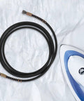 Heavy Duty High Temperature Steam Hose For Steam Irons And High Pressure Ironing, Durable Tubing shown coiled beside steam iron