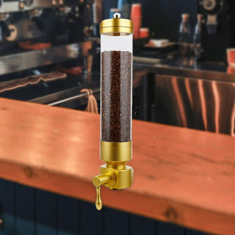 Rugged Gold Coffee Bean Dispenser Jar With Airtight Lid For Kitchen Counter Setup, 25.59" x 5.12", storing coffee beans.