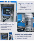 Close-up of organized control box with electrical components for Heavy Duty Mobile Electric Hydraulic Loading Platform With 2 Ton 4400 Lb Capacity Portable Dock Lift Dual Voltage Power For Warehouse Material Handling No Pit Install Needed To Cruise Heavy Cargo Like A Champ.