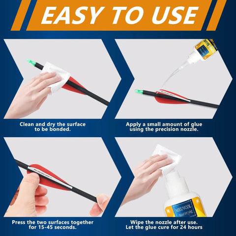 Steps to use Heavy Duty Fletching Glue Kit 100g Pro Grade Instant Bond For Carbon Aluminum Wood Arrows Clear Adhesive