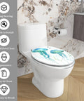 Cosmic Pattern Resin Elongated Toilet Seat for Bathroom on a white toilet, featuring a jellyfish design and easy-install features.