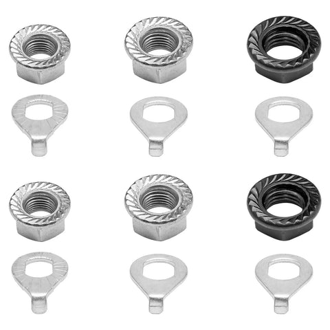 12 Piece Bike Wheel Axle Nuts and Safety Washers Kit for Front and Rear Wheels, M8 M9.5 M10 Sizes, metal nuts and washers set