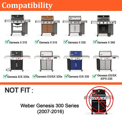 Compatibility chart for Heat Deflector For Weber Genesis II Grills GS4 Compatible Replacement Part 12.5 Inch Long fits E310 E315 E330