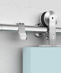 6.6Ft Top Mount Stainless Steel Barn Door Hardware Track Kit For 36 To 40 Inch Wide Single Door Heavy Duty Anti Rust Super Smooth Quiet Glide No Frills Install Includes Track Rollers Spacers Stoppers Floor Guide And Wrench installed on door