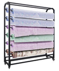 Heavy-Duty Steel Rolling Rack With Smooth Locking Casters, Game-Changing Fabric And Vinyl Wrap Storage Cart displaying colored rolled fabrics.