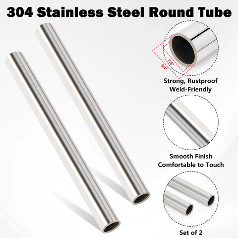 Livabber 304 stainless steel round tubes, 7/8 in OD, 0.06 in wall, 12 in length, set of 2