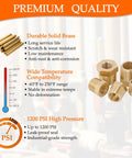 Brass NPT Hex Bushing Reducer 3/8 Inch Male to 1/4 Inch Female Pipe Fittings Set, 1200 PSI Rating, features infographic