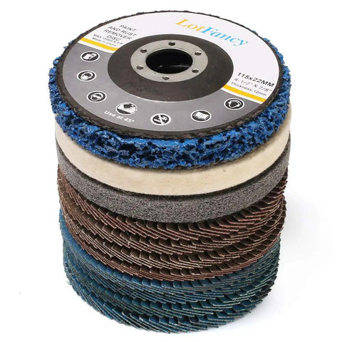 Grab And Go All In One Flap Disc Kit For Angle Grinder 4.5 Inch 11 Piece Grinding And Polishing Set, stacked view of discs