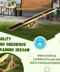 71 Inch Dog Agility Seesaw Outdoor Training And Exercise Wooden Platform shown in backyard setting.