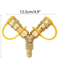 Gas Y Splitter For Propane Hoses With Brass 2 Way Tee Quick Connect Adapters And Shut Off Valve Conversion Kit dimensions
