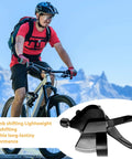 Biker riding with 8 Speed Right Thumb Gear Shifter SL M315 For Mountain Road And Commuter Bikes with visual window inset.