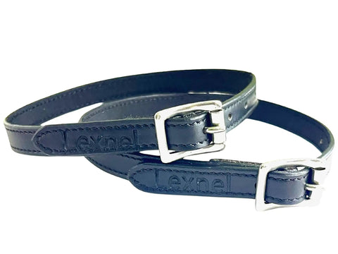 Equestrian Leather Spur Straps Set of 2, 1/2 Inch Wide by 17 Inches Long, Black Leather With Stainless Steel Buckles