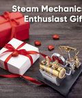 Full Metal Beam Steam Engine Model Kit With Horizontal Boiler, Stationary Steam Power Demonstration For Adults, 84-Piece Educational Mechanical Build, Hands On Science Hobby Project on black base