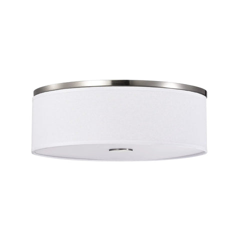 Totally Sleek Modern Flush Mount Ceiling Light With Brushed Nickel Drum Linen Shade 14 Inch LED Fixture, side view
