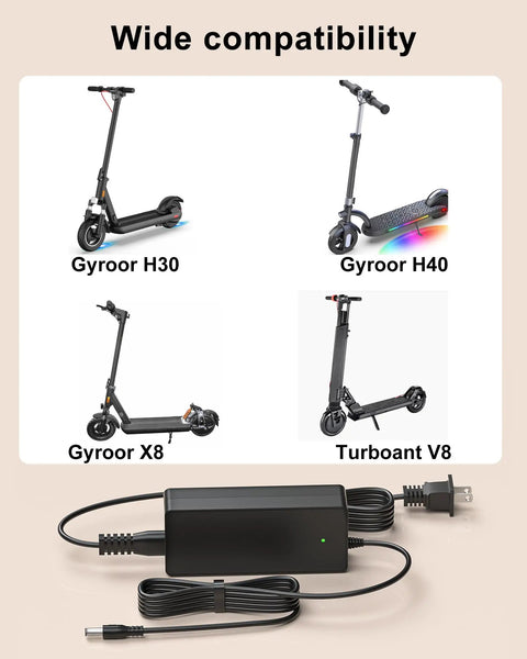 Replacement Electric Scooter Charger For X8 H40 H30 Pro H30 Max And Turboant V8 V8 Dual Battery Power Supply With Barrel Round Plug Tip Not For 3 Prong And Not For 24V 25.2V 29.4V Or 48V 54.6V Versions