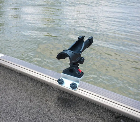 Power Lock 45 Degree Track Rod Holder For Lund Sport Track G3 Crestliner SureMount War Eagle Excel Boats - Marine Grade Aluminum, CNC Processed Nylon Lock, Durable, Easy Install, Fits Most Bow Gunnel Track Systems mounted on boat gunnel