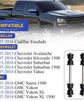 Front Stabilizer Sway Bar End Links For Chevy GMC Silverado Tahoe Suburban Yukon Escalade 2007 2016 OE Replacement Fits Avalanche 2007 2013 And Yukon XL 2007 2016, front view of two steel links