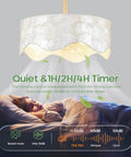 akiuzna Boho Shell Caged Ceiling Fan with Light and Remote, Fandelier above a bed with a soft glow, featuring a quiet operation.