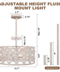 Semi Flush Mount Ceiling Light Fixture With Crystal Accents, Modern Farmhouse Style, adjustable 18-inch height, 16-inch drum