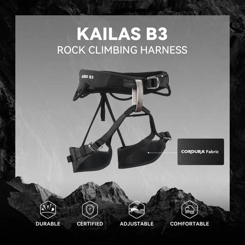 Heavy Duty Rock Climbing Harness For Men And Women Adjustable Roof And Indoor Rappelling Rig Durable Safety Harness With Strong Webbing And CE Certified, black fabric.