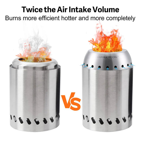 Comparison of two 201 stainless steel fire pits showing the Smokeless 7 Inch Tabletop Fire Pit Cap With Second Combustion.